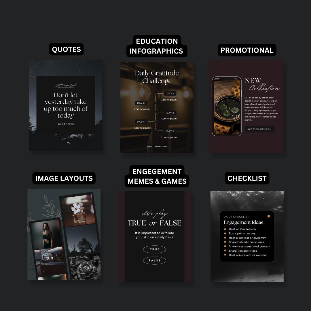 Luxury Dark Instagram Canva Template | Black Social Media Post Stories ...