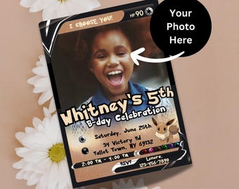 Convite de aniversário do Pokémon Eevee editável | Download instantâneo | Personalize e edite no Canva | Convite digital para festa infantil