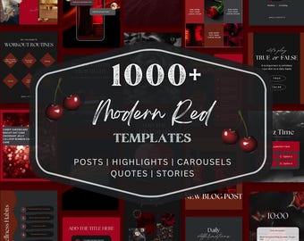 Modelo moderno vermelho para Instagram no Canva | Destaques, Stories, Carrosséis e Citações em Preto para Redes Sociais com Estilo Gótico Minimalista | Marketing