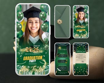 Convite em vídeo luxuoso para festa de formatura verde, convite de formatura de luxo para a turma de formandos com agradecimento de 2026.