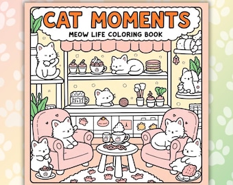 Cat Lover Cozy Moments Coloring Book PDF CoCoWyo Comfy Cute Fun Illustrations Bold & Easy Printable Stress Relief Activity Adults Kids Teens