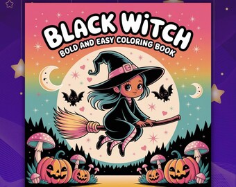 Kleurboek Zwarte Heks PDF CoCoWyo Spooky Leuke Illustraties Opvallend & Makkelijk Printbaar Stressverlichtende Activiteit Volwassenen Kinderen Tieners Halloween