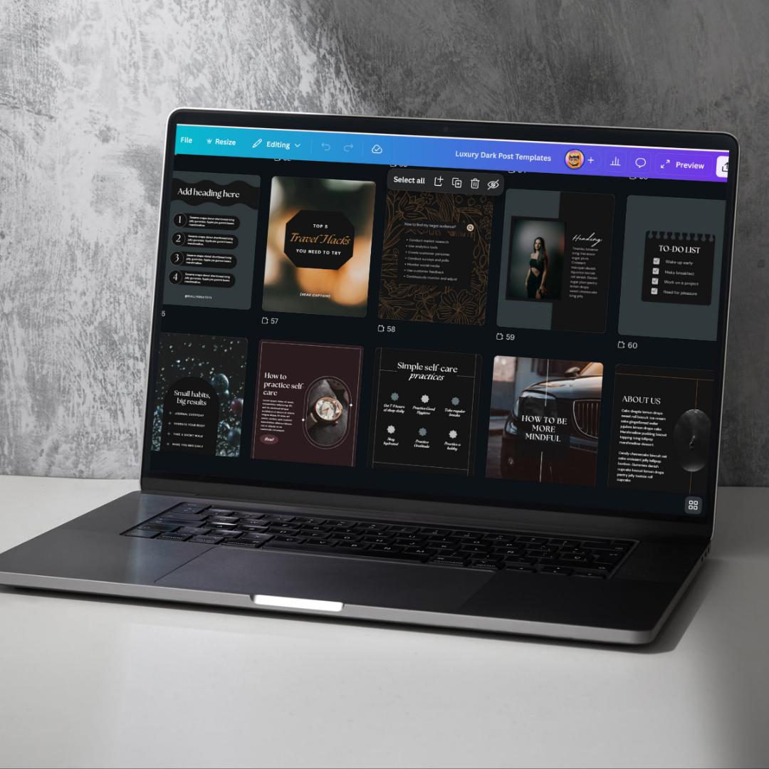 Luxury Dark Instagram Canva Template | Black Social Media Post Stories ...