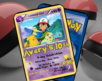 Convite de aniversário Pokémon editável, tipo Psíquico, download instantâneo, personalizável, imprimível digitalmente no Canva, convite de festa para crianças, Pikachu