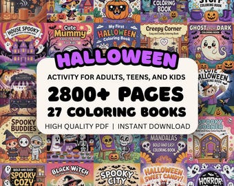 Halloween kleurboek PDF CoCo Wyo Gezellige heks Leuke illustraties Opvallend & Makkelijk Printbaar Stressverlichtende activiteit Volwassenen Kinderen Tieners Spooky