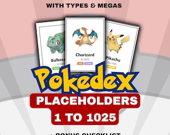 Lista de Posicionamento da Pokédex 1-1025 para Colecionadores (Impressão Digital) | Tipos, Megas e Lista de Verificação Bônus | Jogo de Cartas Colecionáveis | Inspirado em Pokémon TCG