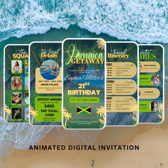 Jamaica Birthday Trip Itinerary Template | Girls Getaway Digital Canva Download | Caribbean Vacation Planning | Editable Travel Guide RSVP