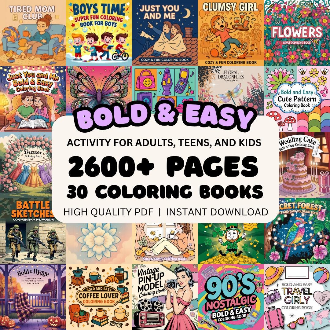 Bold & Easy Coloring Pages Book Bundle PDF Coco Wyo Hygge Comfy Cute ...