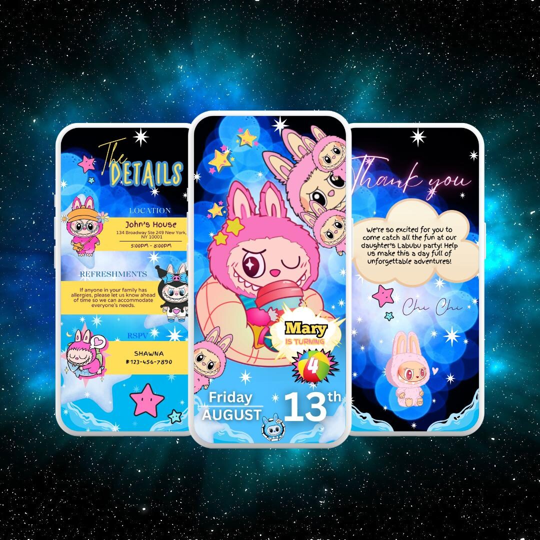 Labubu Party Animation Animated Labubu Birthday Invitation: Editable Canva Video Evite ...