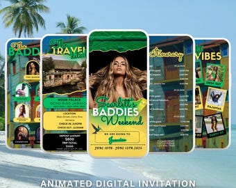 Modelo de roteiro de viagem de aniversário para a Jamaica | Download digital do Girls Getaway no Canva | Planejamento de férias no Caribe | Guia de viagem editável RSPV