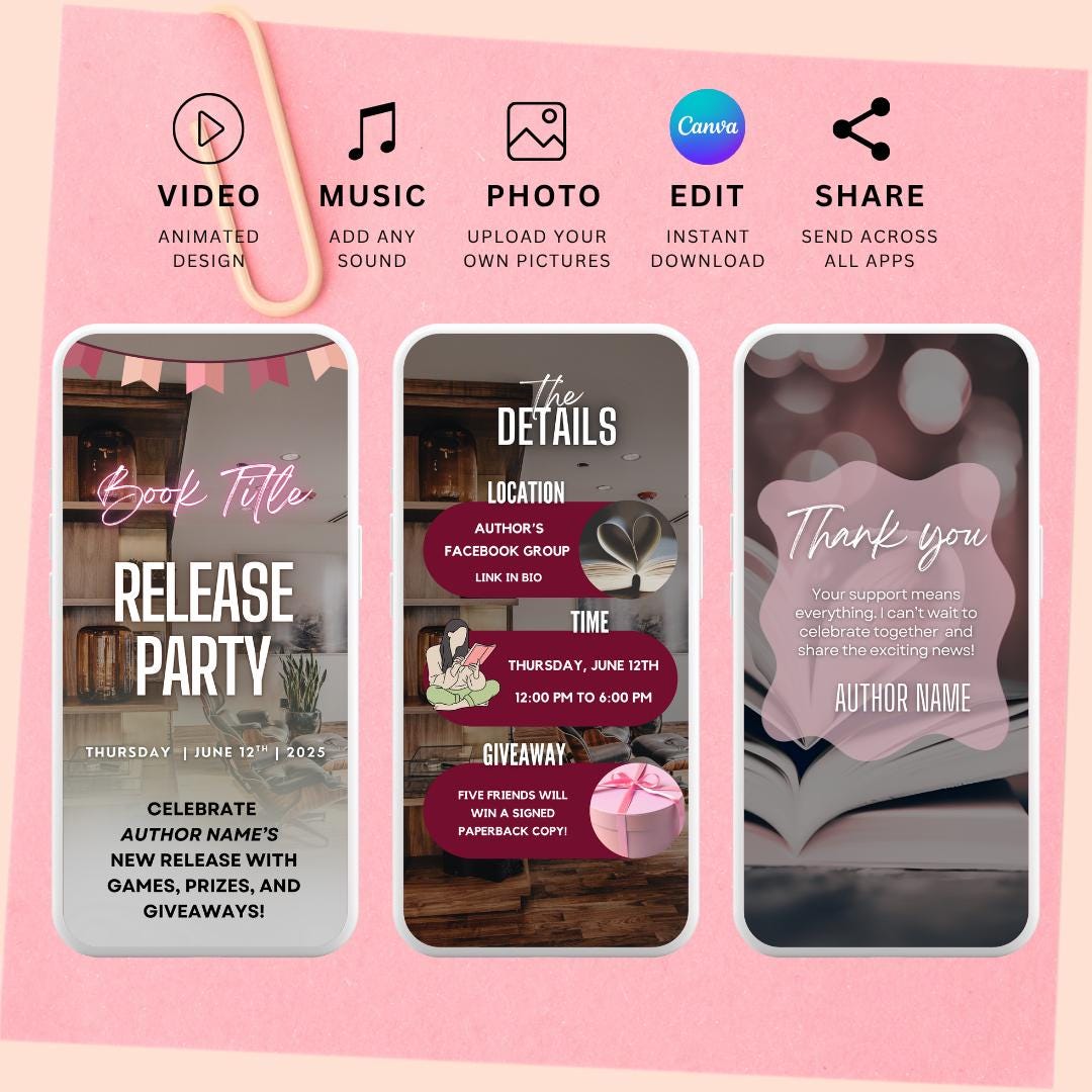 Book Launch Invitation Video Template, Editable Canva Design for Book ...