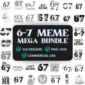 Six Seven 67 PNG SVG-bundel, grappige virale Meme 67 voor Cricut Silhouette, Gen Alpha trendy afdrukbaar digitaal bestand shirts mokken ambachten cadeau