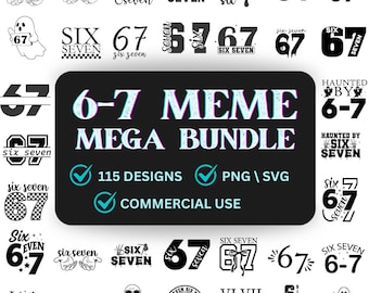 Six Seven 67 PNG SVG-bundel, grappige virale Meme 67 voor Cricut Silhouette, Gen Alpha trendy afdrukbaar digitaal bestand shirts mokken ambachten cadeau