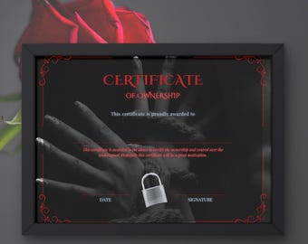 Certificado de Propriedade BDSM em PDF Digital | Contrato de Treinamento Dominante-Submisso Imprimível - Presente para Ele, Bondage, Conteúdo Adulto, Estilo Gótico Preto