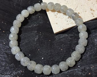 Qinghua Nephrite Diamond Cut Bracelet | Natural Jade Faceted Beaded Bracelet | Handmade Jewelry