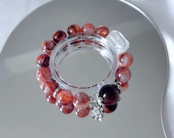 Pulsera de cuarzo rojo fuego y ojo de tigre rojo: energía intensa con detalles de cristal