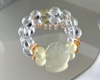 Crystal Harmony Bracelet – Citrine & Clear Quartz with Pearl Dangle