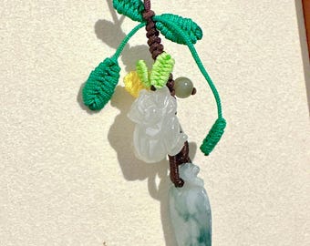 Jade Pendant Keychain Handmade Jade Monkey & Lucky Gourd Charm