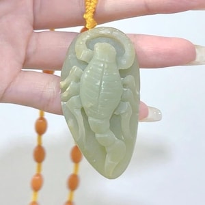 Hand-Carved Nephrite Jade Scorpion Pendant: Natural Stone Necklace