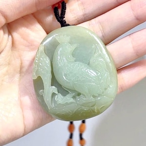 Hand-Carved Nephrite Rooster Pendant Necklace, Natural Jade Stone with Original Texture, Unique Handmade Jewelry