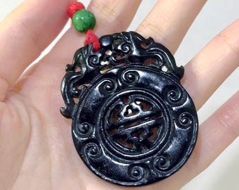 Adorno/Colgante de jade nefrita negro antiguo/Accesorio colgante de lujo hecho a mano