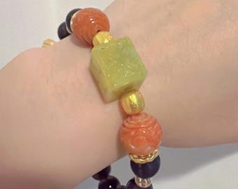 Imperial Purple Nephrite Bracelet with Jadeite Beads
