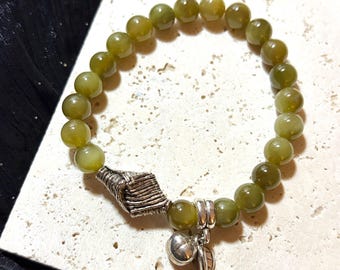 Golden Nephrite Bracelet | Natural Jade Design Bracelet | Handmade Gemstone Jewelry