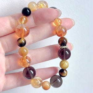Golden Glow Crystal Bracelet – Citrine, Tiger's Eye, Smoky Quartz