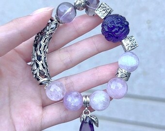 Lepidolite & Amethyst Semi-Bangle - Handcrafted Elegant Jewelry