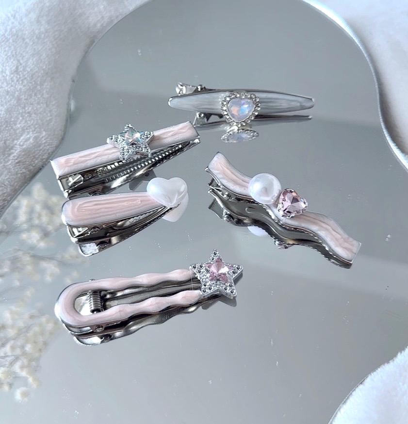 Pastel Hair Clip Set: Pink Enamel, Crystals & Pearls (set of 5) - Etsy