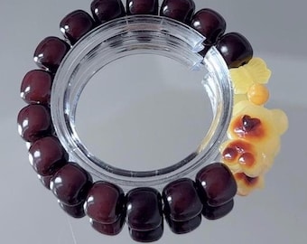 Pulsera de cuentas de cáscara de coco hecha a mano: dije de oso de cera de abejas, joyería bohemia