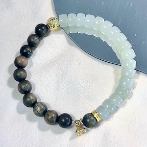 Natural Nephrite Jade and Green Sandalwood Bracelet – Handcrafted Healing Energy Beads