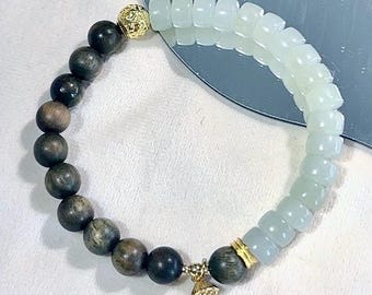 Pulsera de jade nefrita natural y sándalo verde: cuentas de energía curativa artesanales