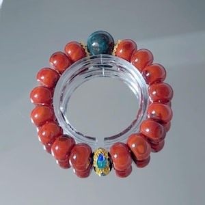 Flame Pattern Nanhong Bead Bracelet with 10K Gold-Plated Beads - Handcrafted Traditional Jewelry