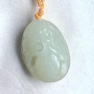 Hand-Carved Nephrite Floral Pendant- Original Stone Features Preserved