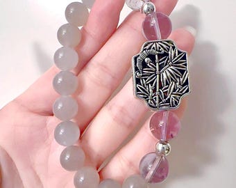 Nephrit mit Amethyst Perlen Armband, Handgemachter Edelstein Schmuck