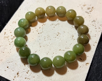 Gradient Green Nephrite Bracelet | Natural Jade Beaded Bracelet | Handmade Gemstone Jewelry