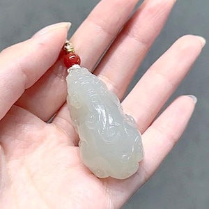 White Nephrite Jade Pixiu Pendant – Handmade Soft Jade Protection Amulet