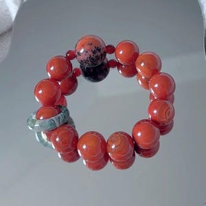 Nanhong Red Agate Bracelet with Water Grass Agate Running Ring - Handcrafted Traditional Jewelry