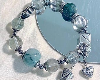 Pulsera de cuarzo fantasma verde con plata de ley