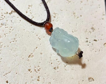 Aquamarine Pixiu Pendant | Natural Gemstone Lucky Pendant | Handmade Crystal Necklace Charm