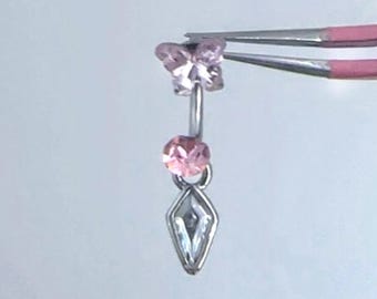 Pink Butterfly Surgical Steel Horseshoe – Earring, Nose, Lip Ring （Single Piece)