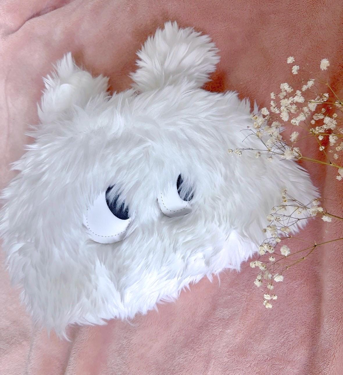 White Fluffy Bear Face Hat – Kawaii Plush Winter Hat With 3D  display picture 3