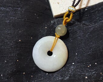 Small Jadeite Peace Pendant | Natural Jade Round Pendant | Handmade Lucky Necklace Charm