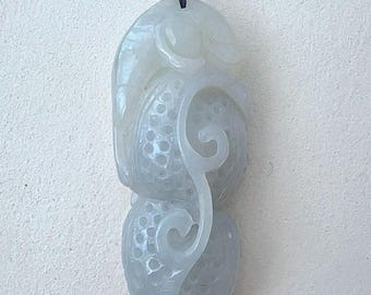 Colgante de cacahuete de jade tallado a mano, tallado a doble cara, collar de jade natural