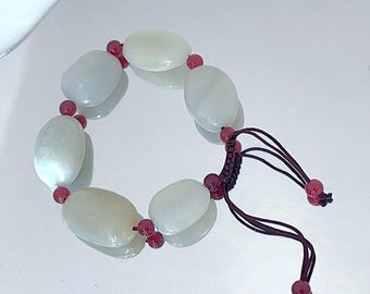 Bransoletka z koralików z surowego nefrytu i jadeitu – naturalny, nieobrobiony, miękki jadeit, ręcznie robiona biżuteria unisex w stylu ziemistym