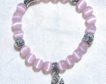 Pulsera de piedra ojo de gato rosa - Joyería elegante hecha a mano