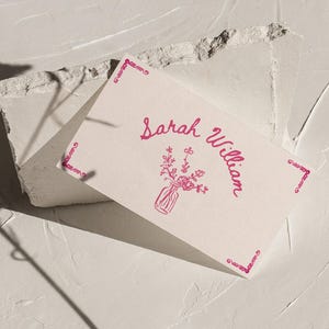 Whimsical Bridal Shower Place Cards Template, Hand Drawn Place Card Names, Pink Floral Bridal Shower Place Cards, Pink Fresh Off The Market