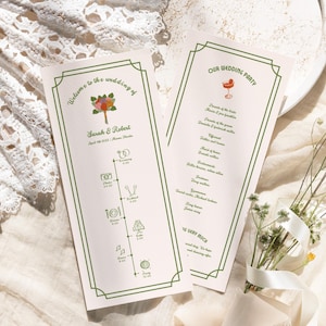 Retro Wedding Program Template, Hand Drawn Wedding Day Timeline, Order Of Service, Colorful Wedding Program, Printable Wedding Timeline