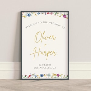 Wildflower Wedding Welcome Sign, Wildflower Welcome Wedding Sign, Watercolor Floral Wedding Reception Sign, Printable Wedding Signage, Canva